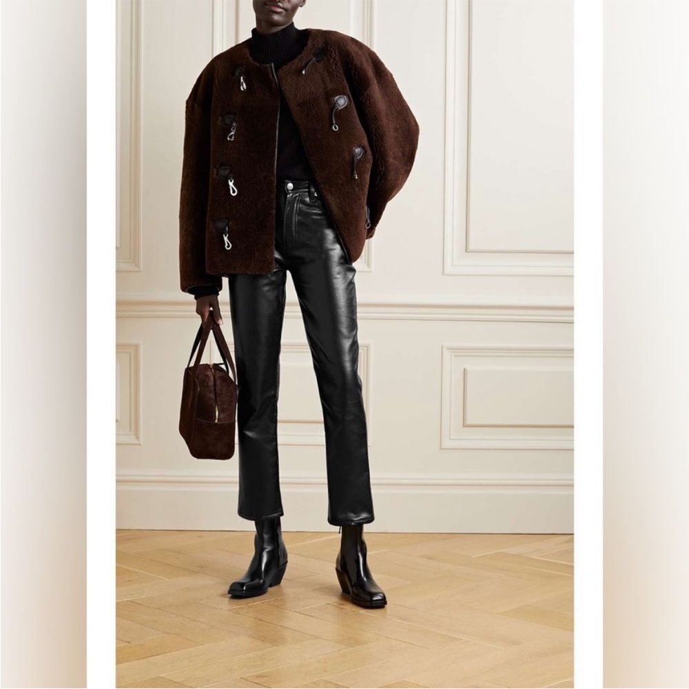 Agolde Black Leather Straight-Leg Pants